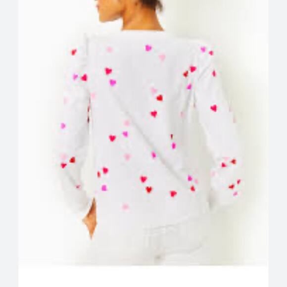NWOT Lilly Pulitzer Women White Jansen Cotton Sweatshirt Heart Pattern Sz Small - Picture 3 of 9